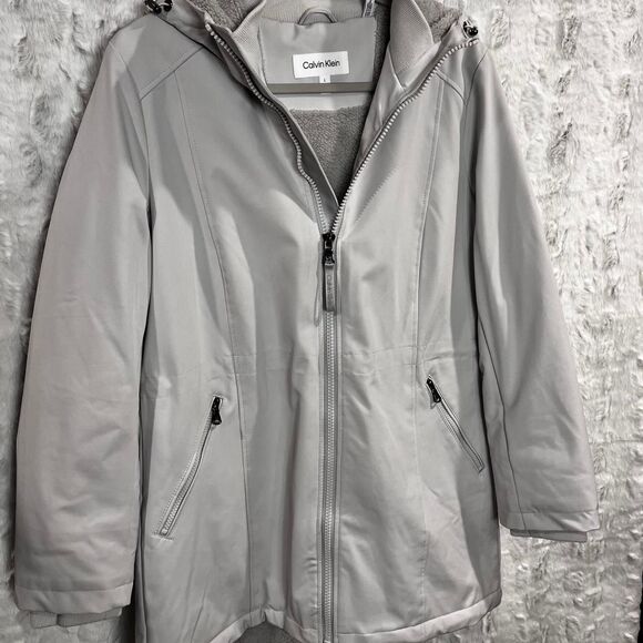 Calvin Klein White Hooded Zip Front Long Sleeve Jacket - Picture 1 of 8